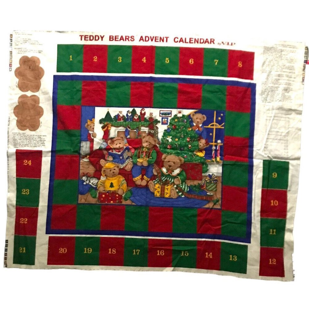 VIP Teddy Bears Advent Calendar Christmas Countdown Panel Fabric 36” By 43”